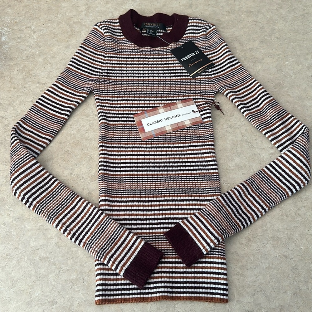 FOREVER 21 Burgundy/Amber Stripe Sweater Top